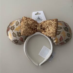 Disney Gold Sequin Bow Mickey Ear Headband with Leaf Pattern (Autumn Fall Ears)